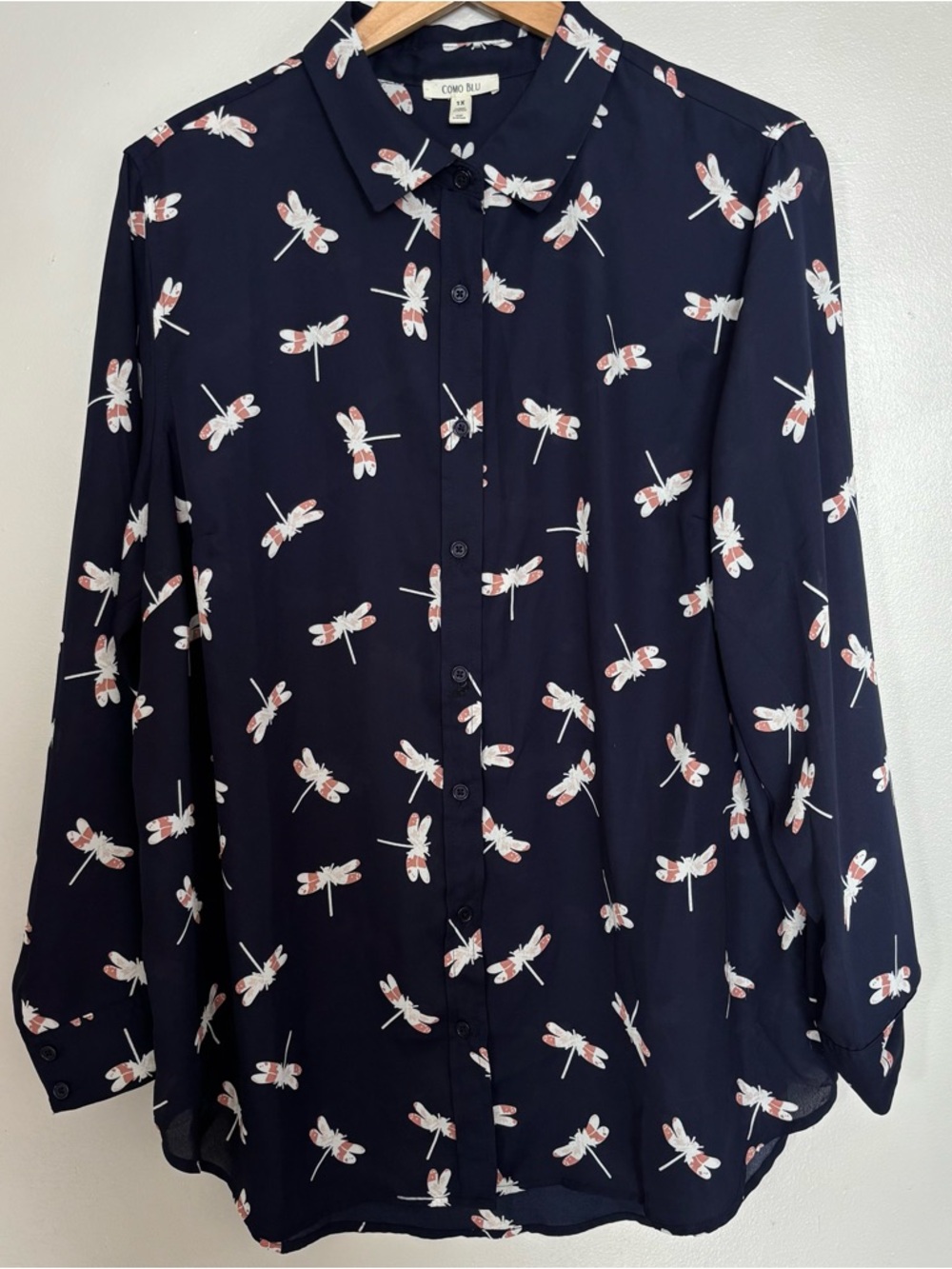 COMO BLU Navy Dragonfly Blouse
